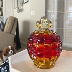 🔥Indiana Glass Tiara Exclusives Amberina Sunset Dewdrop Covered Candy dish